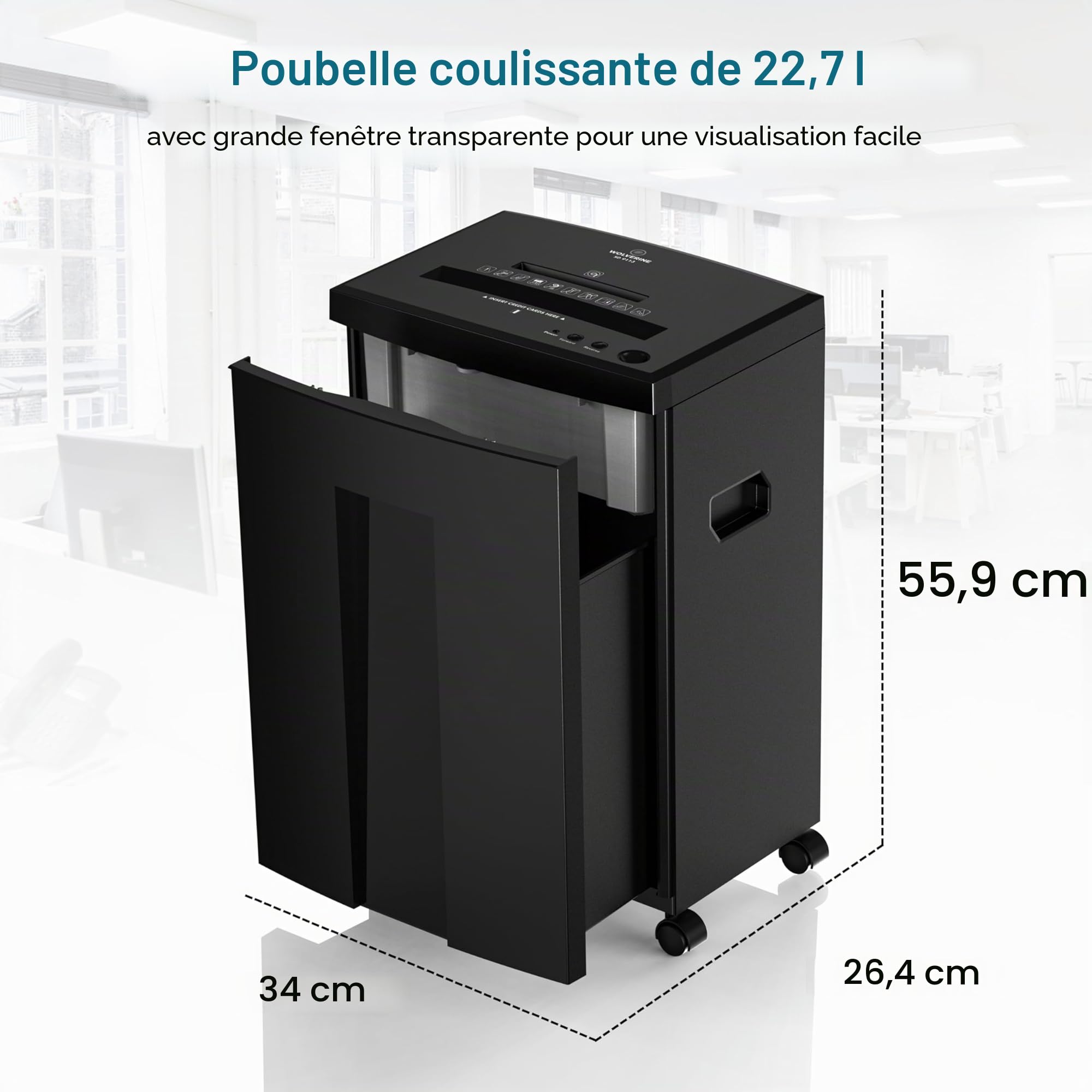 Wolverine SD9113 Destructeur de Documents P4 18 Feuilles 60 Minutes Coupe Croisée Papier Lourd CD Noir