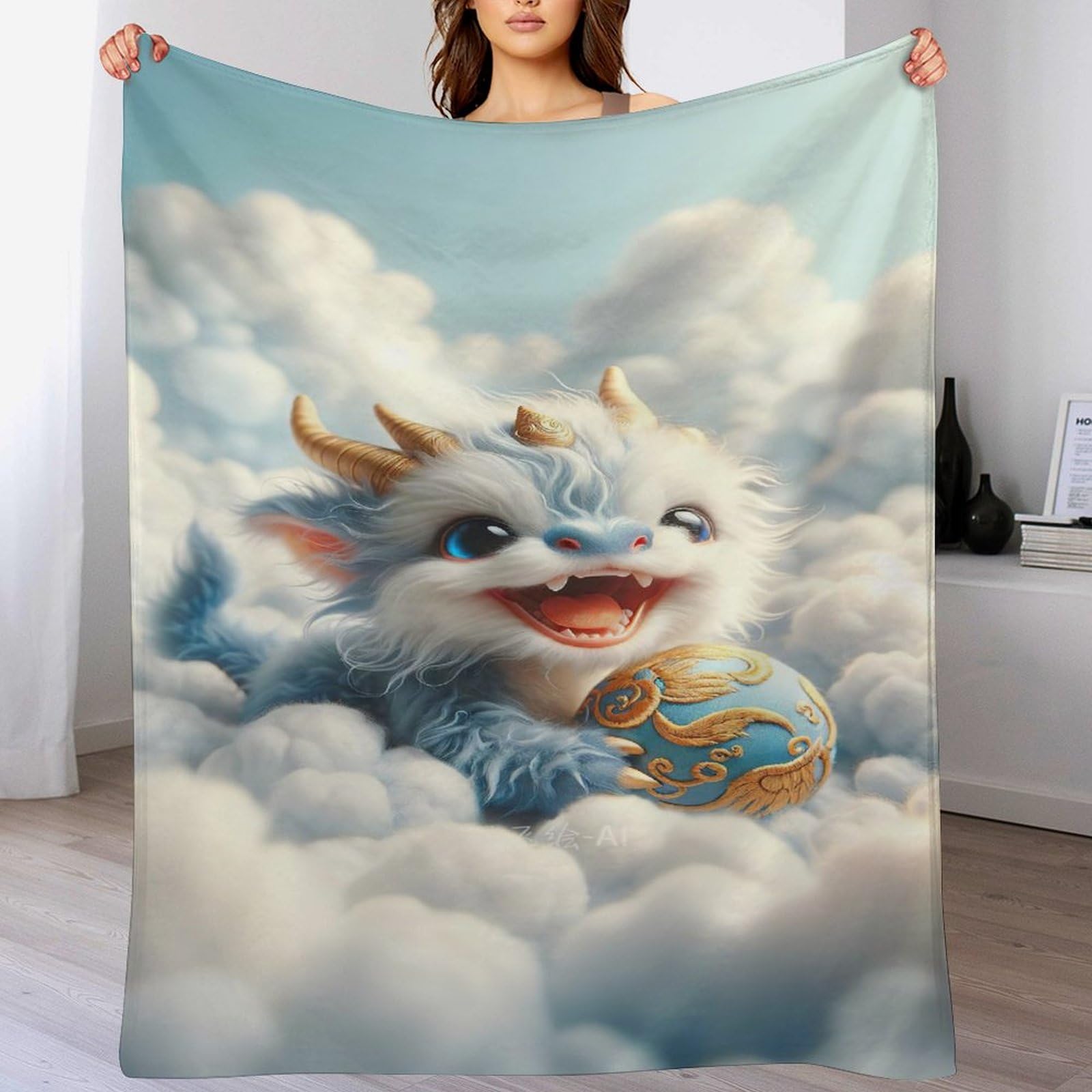 Cute Dragon Soft Throw Plush Blanket Soft Flannel Material – Home Decor Bed, Couch, Sofa Travel Nap Throws Blankets 100×130cm