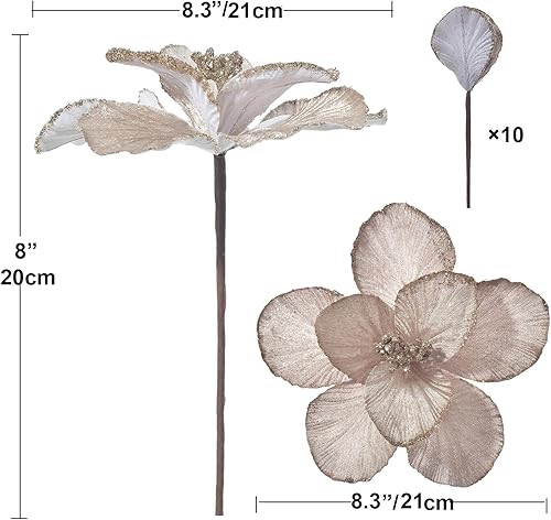 Miniatura 2 de YSZL Adornos de flores de Pascua artificiales de magnolia de Navidad, tallos florales, decoración para árbol de Navidad, fiesta, boda, centro de