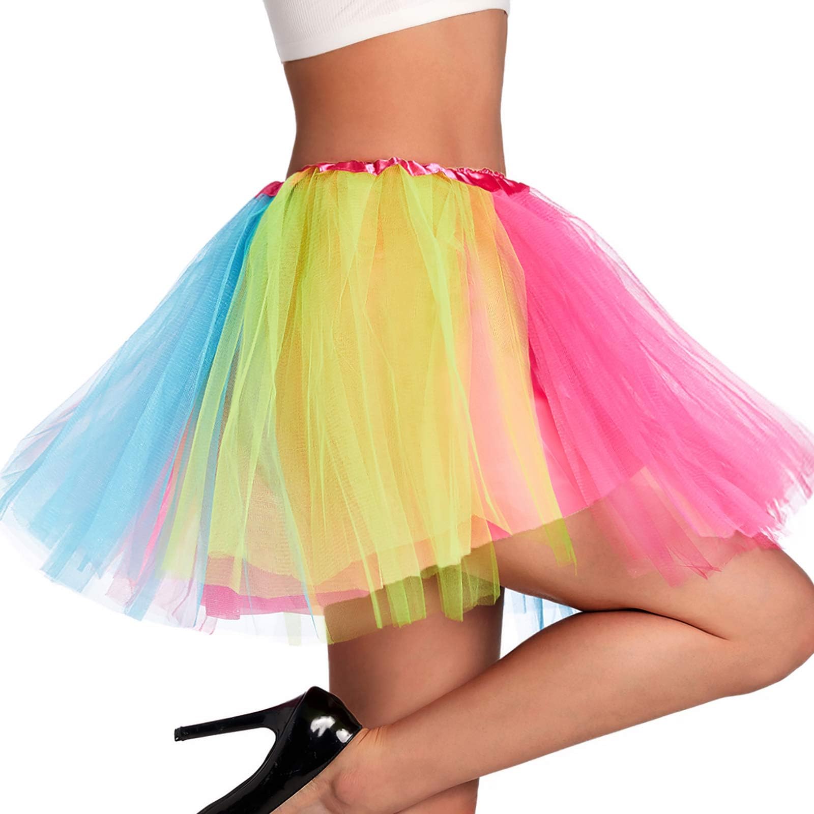Tutu Skirt Women's Teens Classic Elastic 4 Layered Tulle Ballet Tutu Skirt, Adult Size Non See-Through