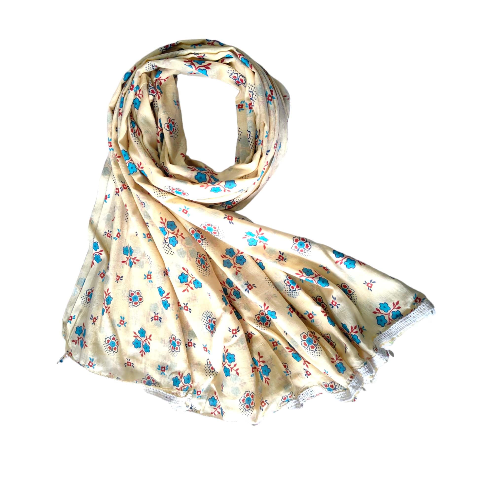 jhakaas fashion storeJhakaas floral print cotton light yellow dupatta with lace for women