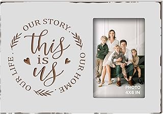 Buecasa White Rustic Engraved This Is Us Picture Frames 4x6 Inches Tabletop - Carving Housewarming Wedding Couples Romantic Gifts - Farmhouse Family Love Quotes New Home Decor