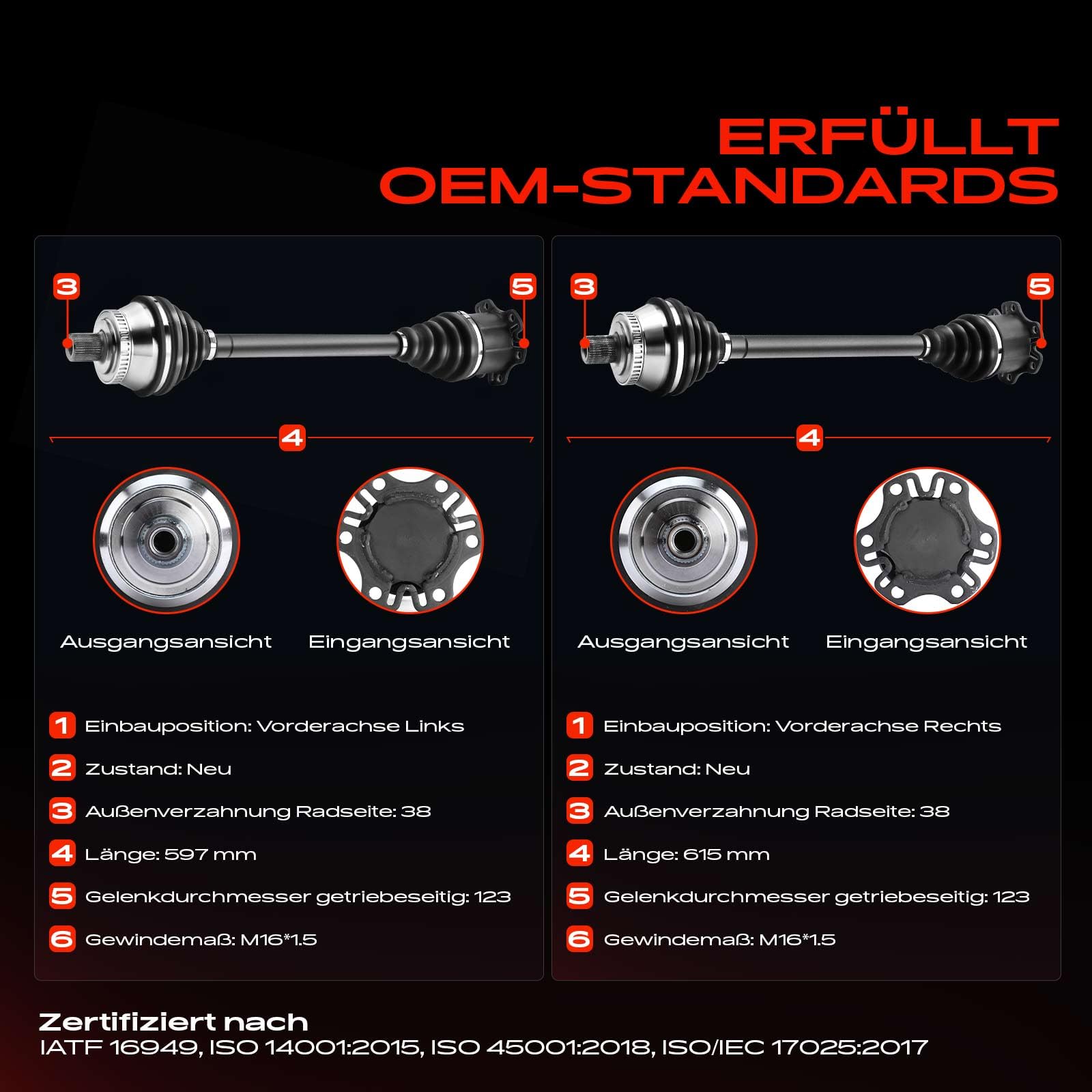 Frankberg 2x Eje motriz Eje de transmisión Caja de cambios manual con ABS Eje delantero Compatible con A4 8E2 8EC A4 Avant 8E5 8ED A4 Cabriolet 8H7 8HE Exeo 3R2 ST 3R5 Replace# 8E0407271AT