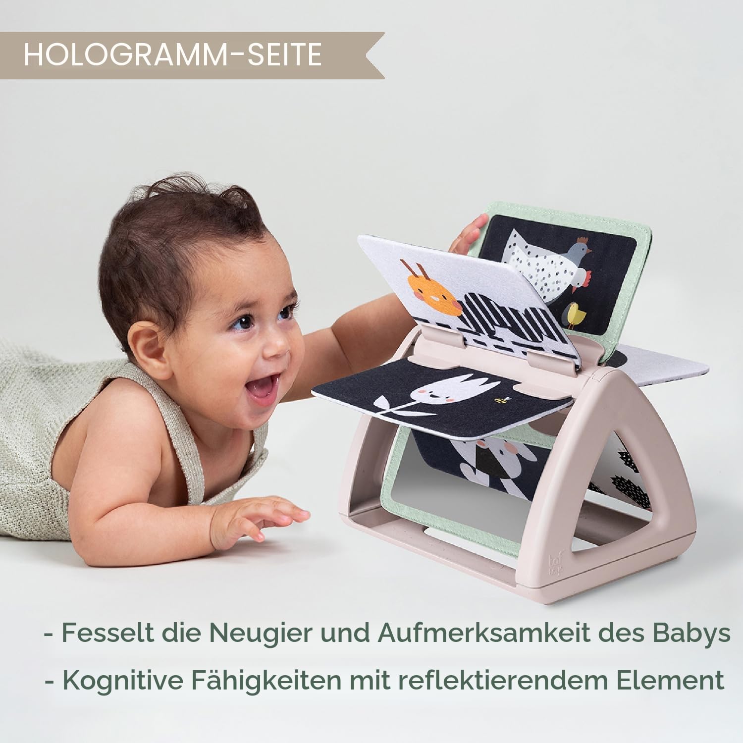 Taf Toys Tummy Time Schwarz-Weiß-Babybuch Monochrom Spinning Doppelseitiges Rassel Sensorisches Buch High Contrast Baby Spielzeug Montessori Lernaktivität Geeignet für Neugeborene Jungen & Mädchen 0