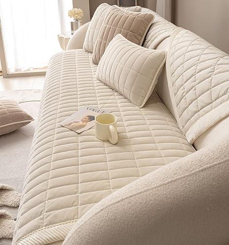 Miniatura 5 de vctops Funda acolchada de felpa de terciopelo para sofá, súper suave, antideslizante, funda para sofá seccional, protector de muebles para perros,