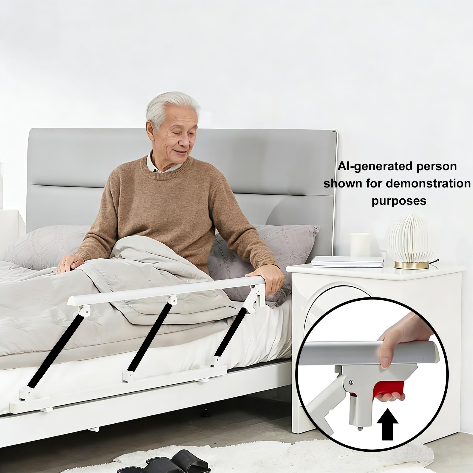 Protezione laterale pieghevole per anziani, adulti, supporto per ringhiera di protezione, ringhiera del letto, ospedale, con sacchetto di immagazzinaggio (70 x 40 cm)
