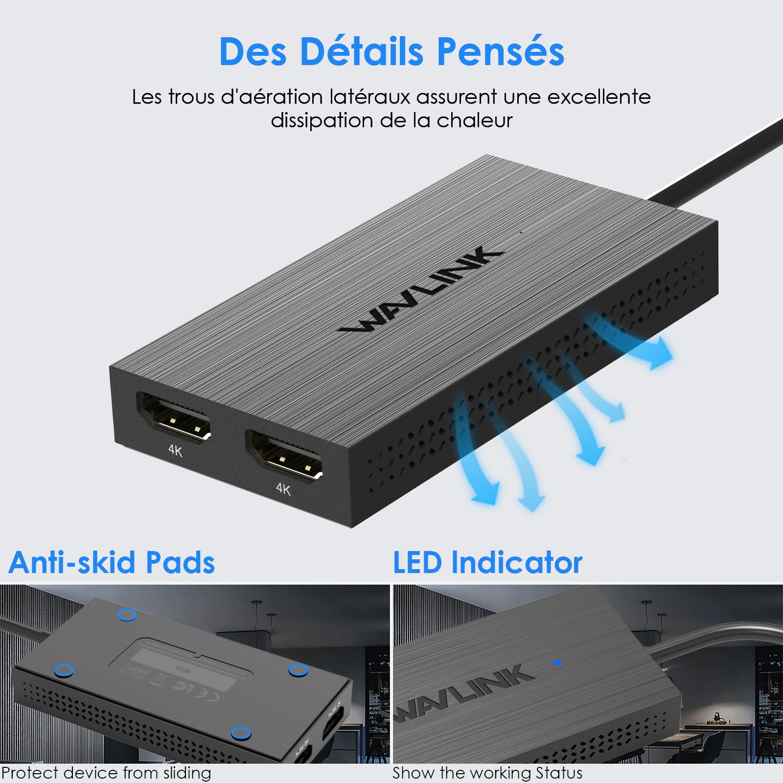 WAVLINK Adaptateur USB 3.1/USB C vers HDMI Double, DisplayLink Dual 4K@60Hz Monitor Hub, Compatible MacBook M1/M2/M3/M4, New MacBook Neo, Windows
