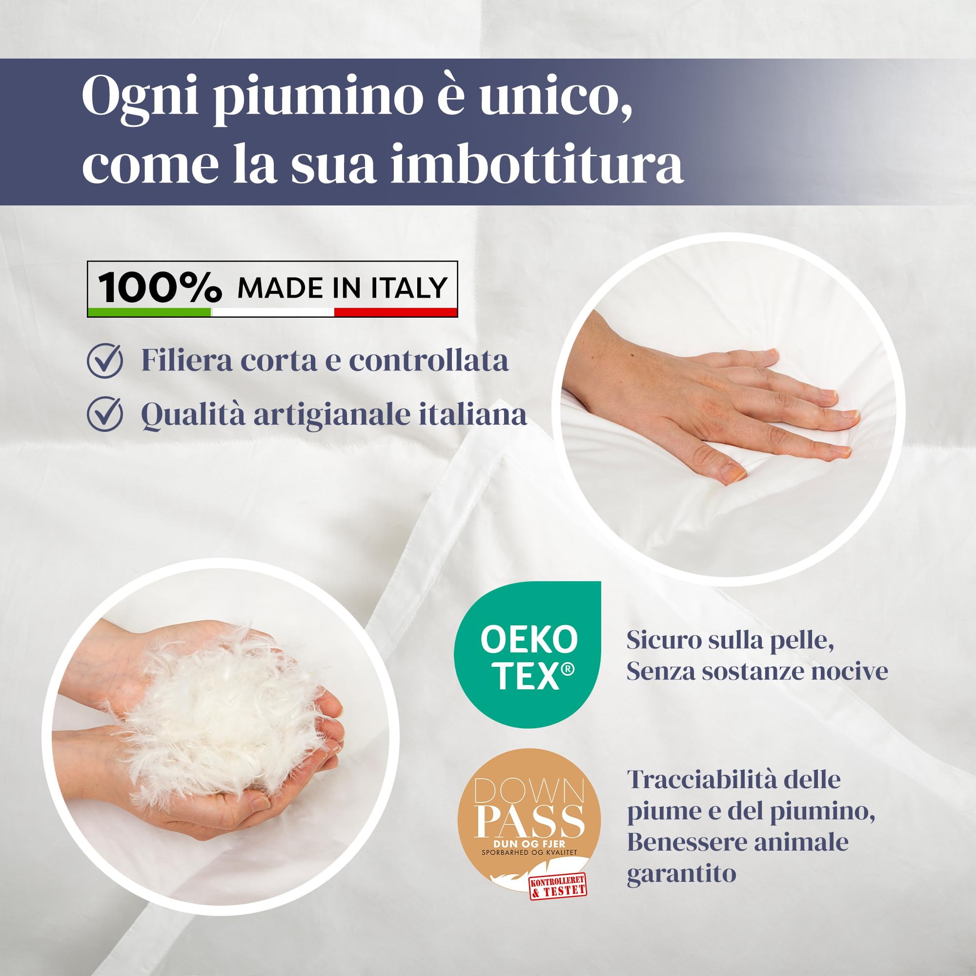 Ferò Piumino Matrimoniale Primaverile in Piuma d’Oca, Made in Italy, Duvet Leggero Traspirante, Cotone Percalle 250TC, Antiacaro, Ipoallergenico, Lavabile, OEKO-TEX