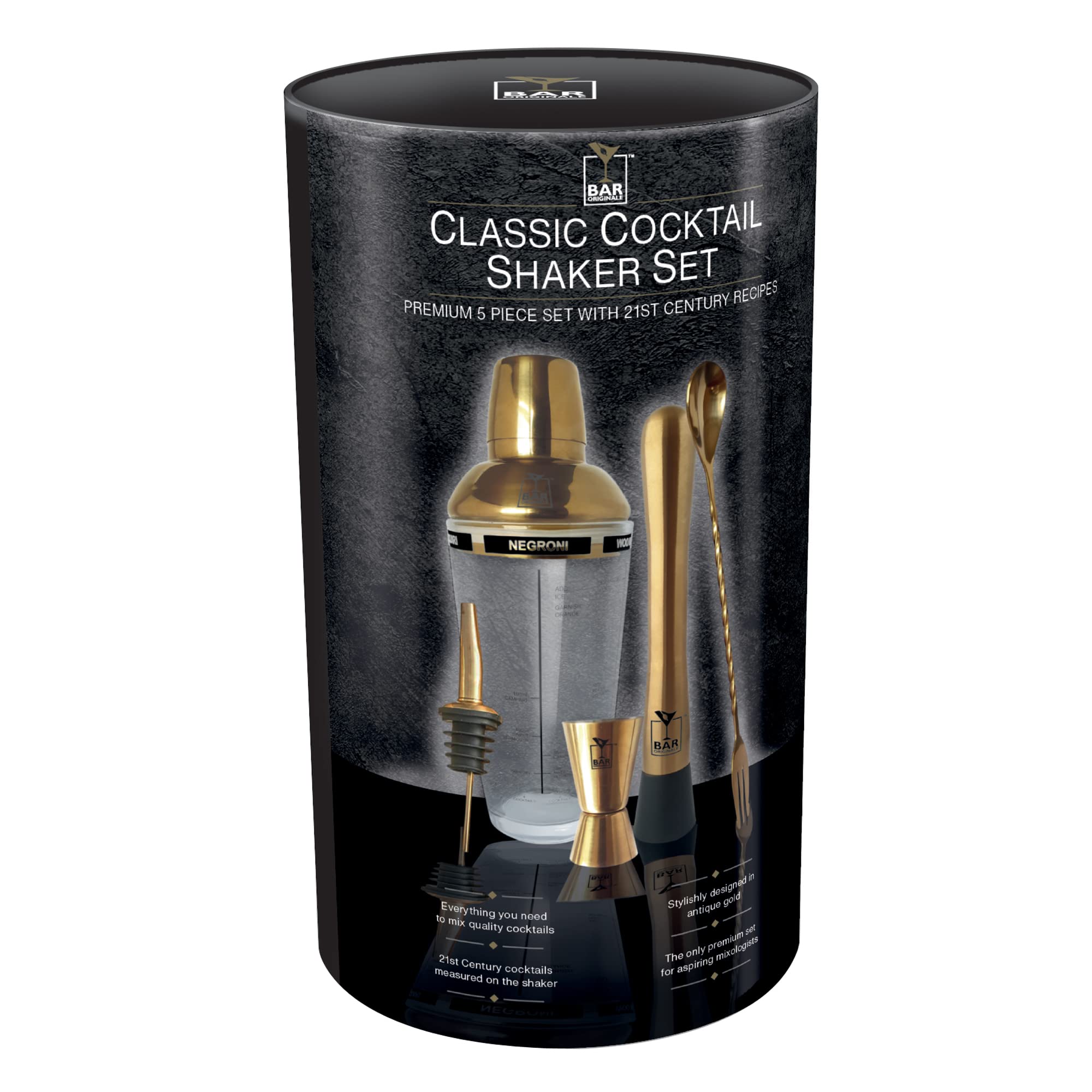 Bar Originale Brass 5 Piece Cocktail Shaker Set