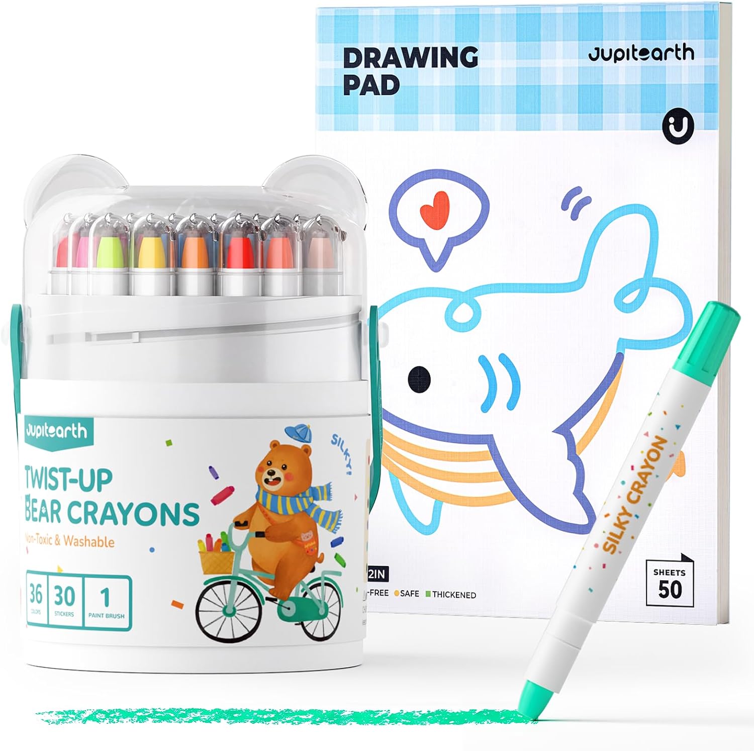 JUPITEARTH 36 Colors Silky Crayons, Twist Crayons with Drawing Paper