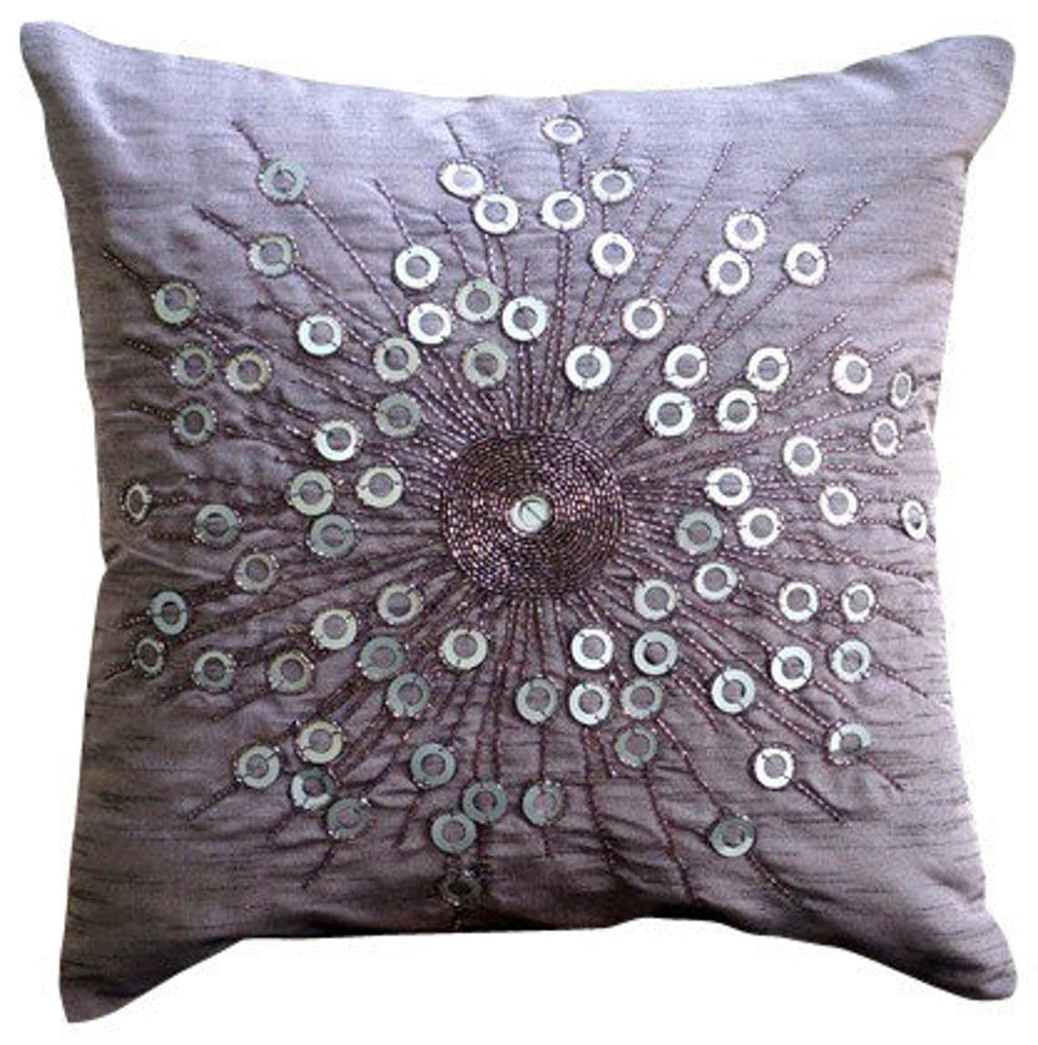 The HomeCentric Púrpura Cubierta De Cojines Decorativos, Medallon Lentejuelas Y Cuentas Cubierta De Almohadas, cojin Cubre 40x40 cm, Sedala Seda Funda De Almohada, Contemporaneo - Violet Light