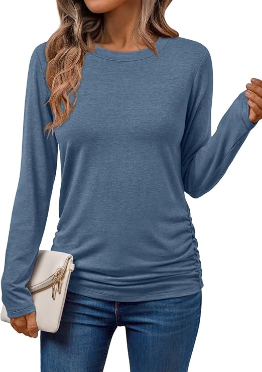 AUTOMET Womens Long Sleeve Shirts Business Casual Tops Ruched Fall Trendy Tshirt 2025