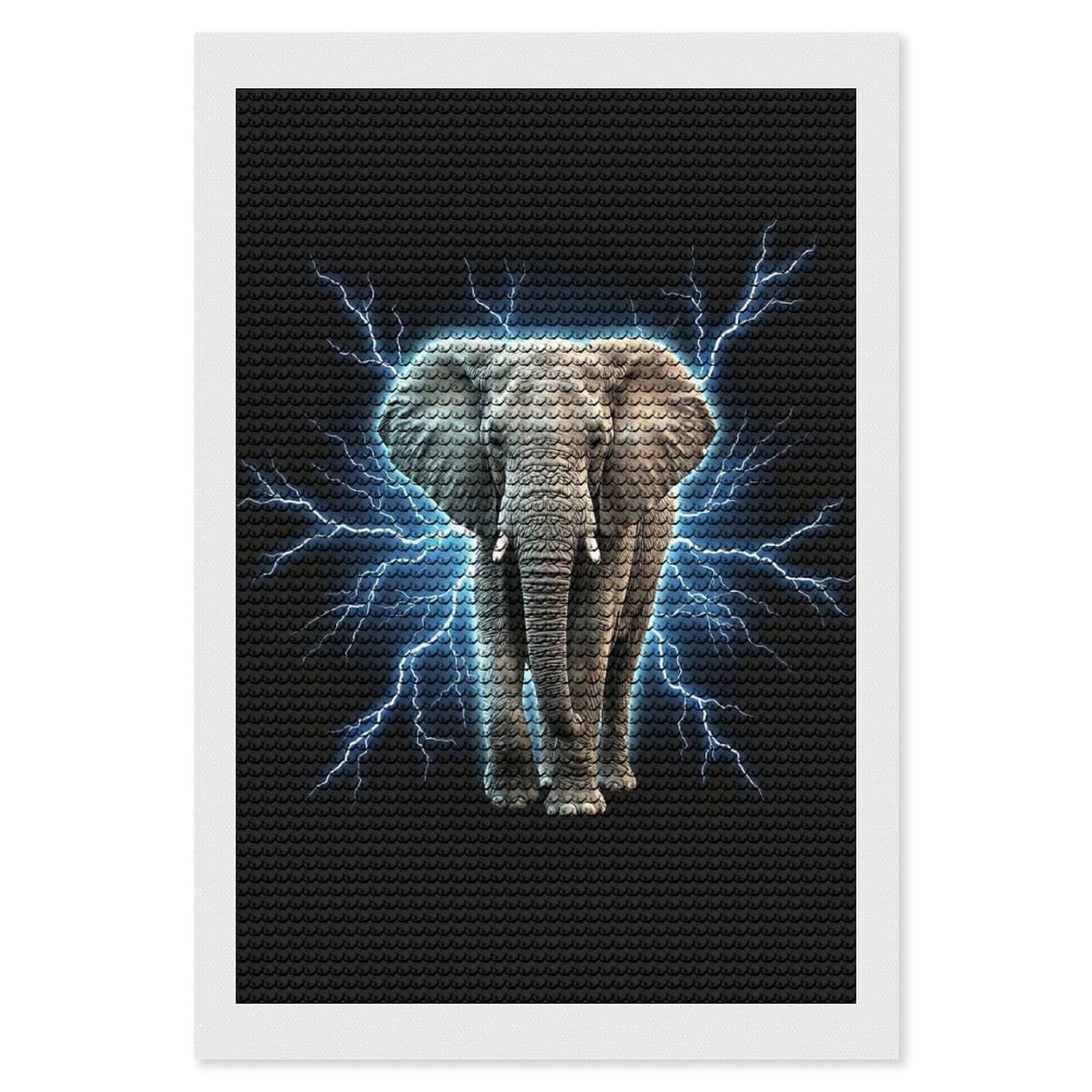 Junmoney Elephant with Lightning Diamond Art Kit 8"x12", Vintage Style Decor, Stress Relief Craft, Decor Project, Relaxing DIY, Creative Hobby