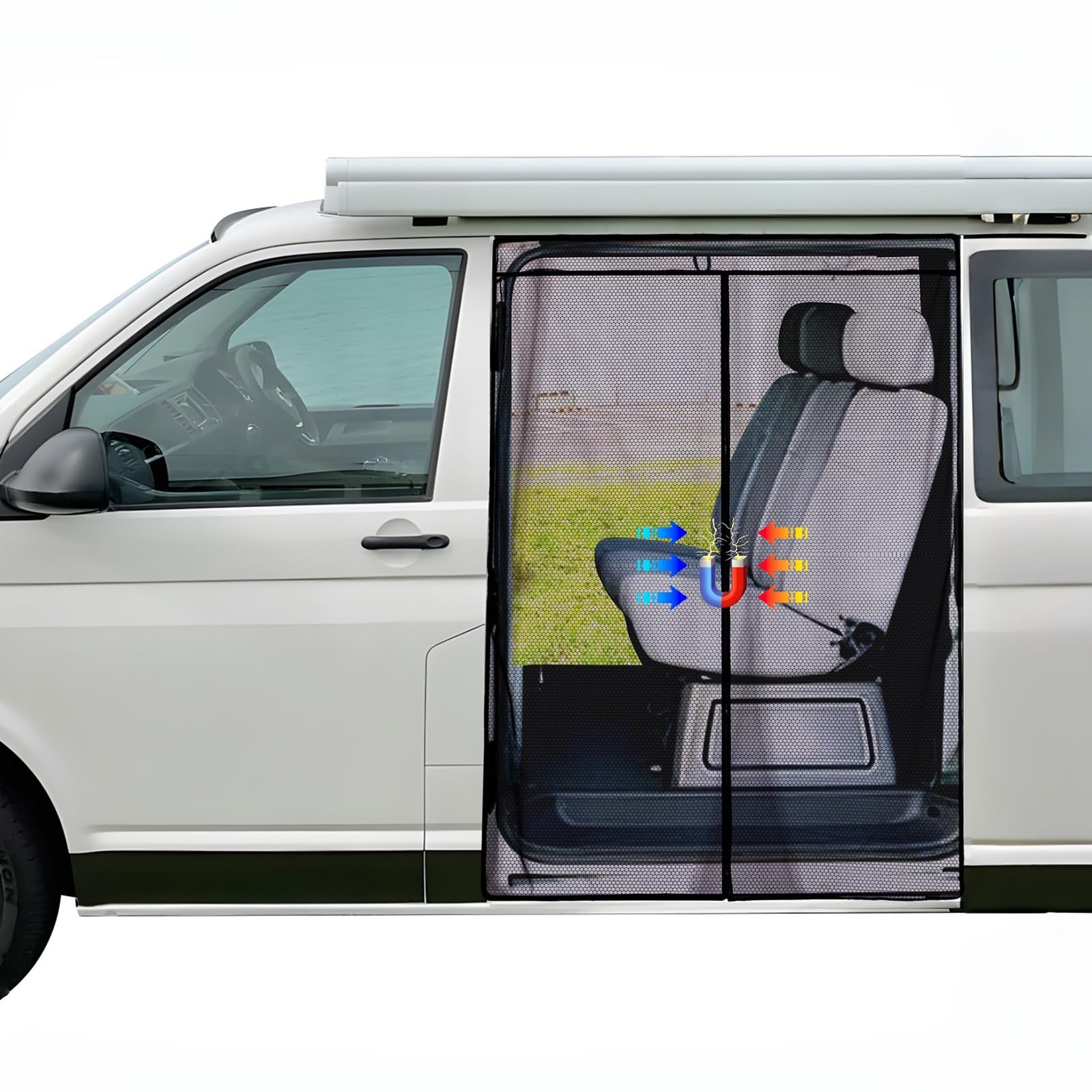 XCBYT Mosquitera para Puerta Trasera de Coche Compatible con VW T5 T6, con Cremallera, mosquitera para Coche, protección Solar, magnética, Red de Sombra, Camping, mosquiteras de Viaje (magnética)