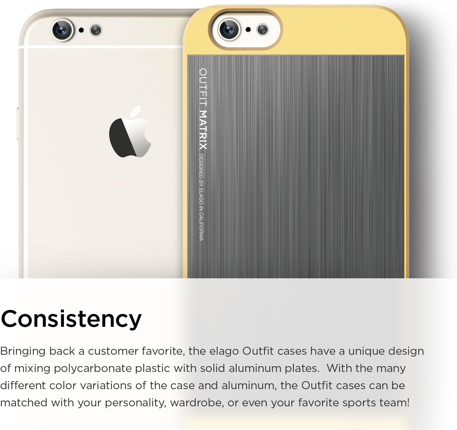 iPhone 6S Case, elago® [Outift Matrix][Creamy Yellow/Dark Grey] - [Premium Hybrid Construction][Brushed Aluminum][Spark Design Award] - for iPhone 6/6S