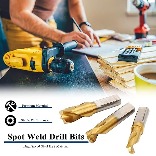 Miniatura 3 de 3 brocas de soldadura por puntos, broca de corte de soldadura de acero cobalto de alta velocidad con revestimiento de titanio de 1/4 de pulgada