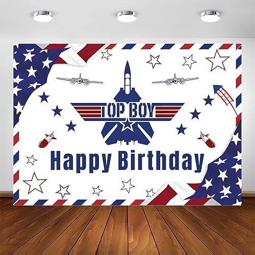Miniatura 3 de Avezano Telón de fondo de cumpleaños de avión para niños, temática militar de combatiente, decoraciones para fiestas de cumpleaños, cartel de fiesta
