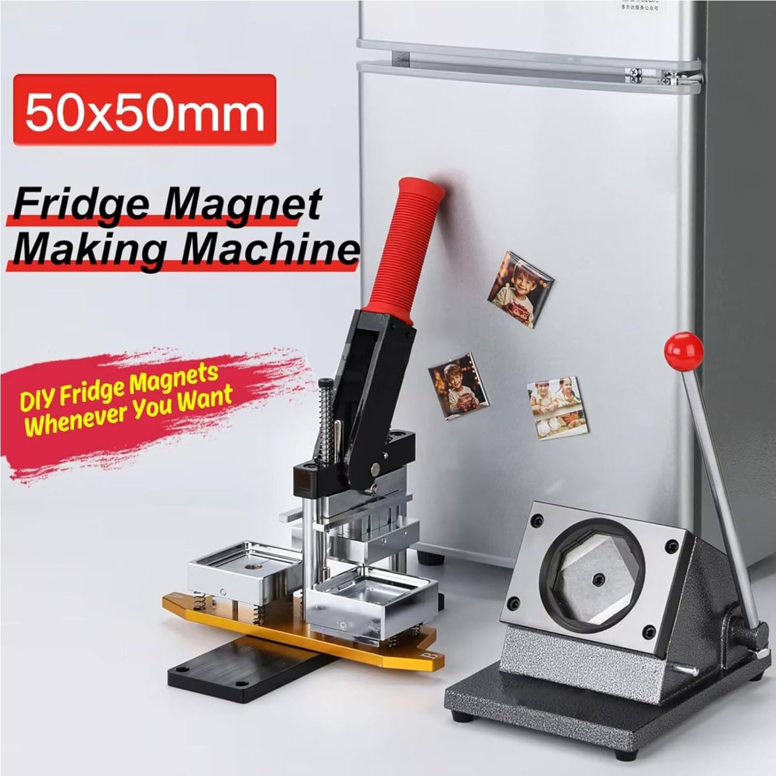 Maszyna do produkcji magnesów fotograficznych, maszyna do produkcji znaczków 50x50 mm, zestaw do samodzielnego prasowania metalowych znaczków Machine+acrylic+badge