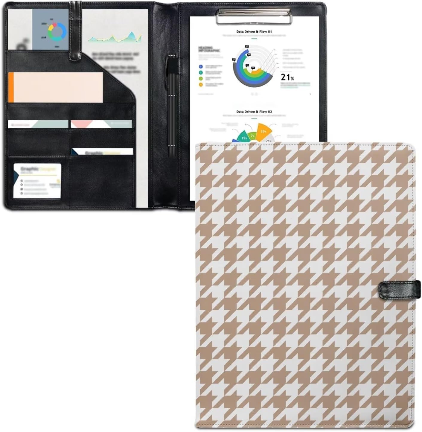Customized Name Print Durable Padfolio, Faux PU Leather Portfolio Organizer with Button Closure, Includes Letter Sized Papers, Sticky Tabs & Pen for Office Conferences