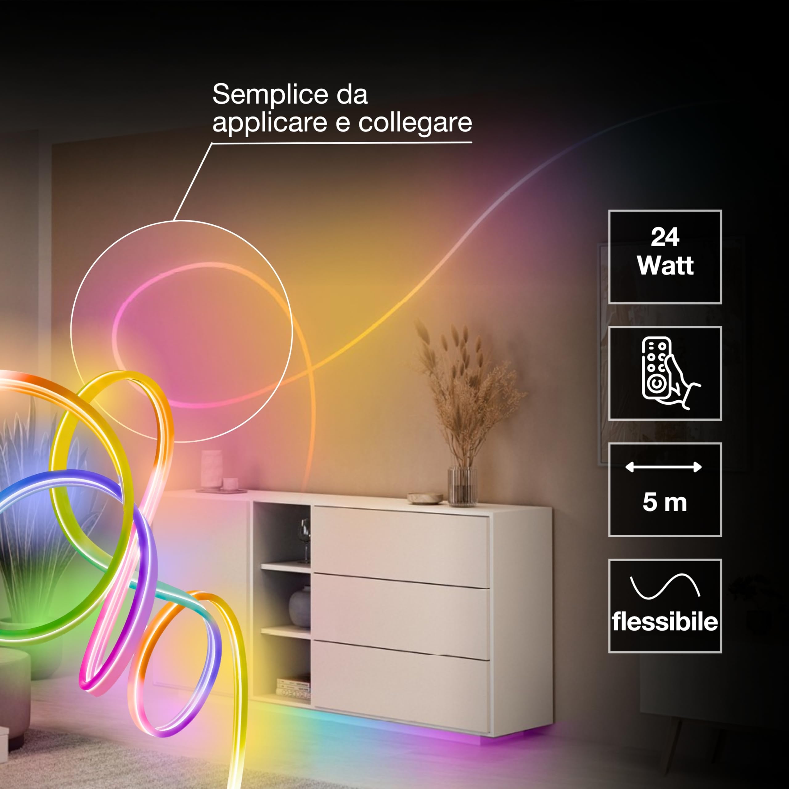 LEDVANCE SMART WIFI NEON FLEX MGC RGB RC striscia LED colorata per esterni con tecnologia WiFi e distribuzione omogenea della luce; dimmerabile; bianco; silicone; 5 m; lampadina non sostituibile