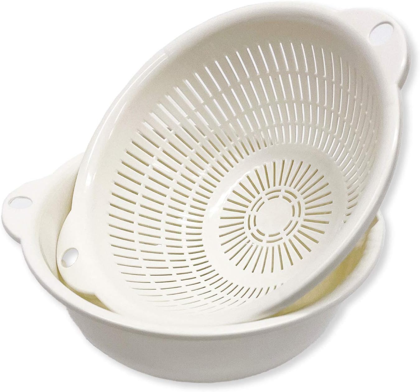 Small Kitchen Colanders and Bowl Pair Set.,7 inches, Handy Size, Easy to Use, for Pasta, Spaghetti, Berry, Veggies, Fruits, Noodles, Salads, Washing Rice Made in Japan (White)