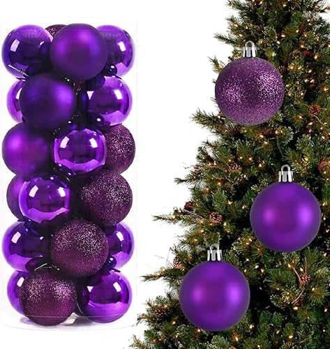 Miniatura 3 de 24 mini esferas de Navidad, bolas colgantes de Navidad inastillables para árbol de Navidad, vacaciones, boda, fiesta de Mardi Gras (morado)