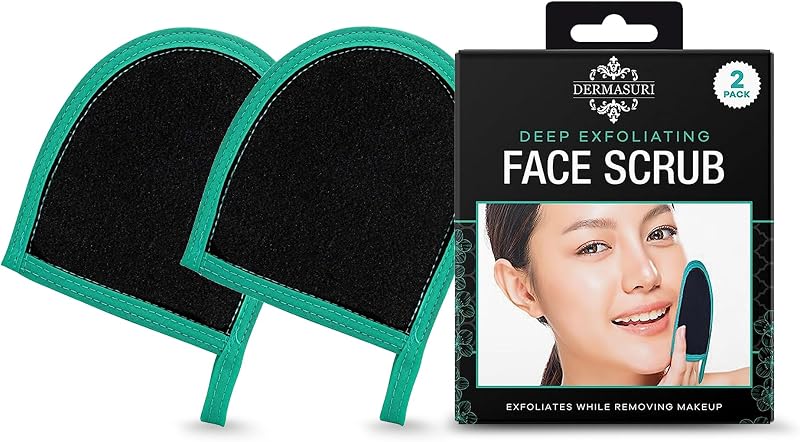 Dermasuri Face Exfoliator Scrubber, Exfoliating Glove & Scrub Mitt 2 Pack