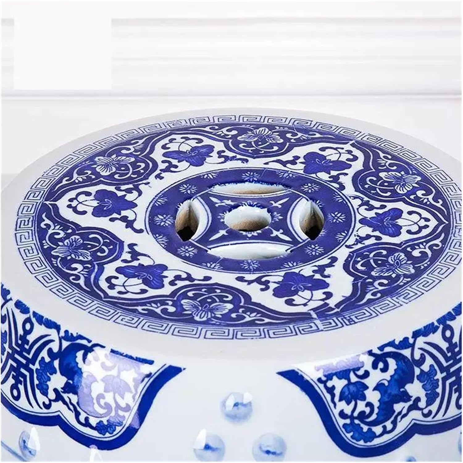 Decorative Garden Stools, Ceramic Stool Outdoor Benches Blue and White Landscape Lotus Drums Stools Dressing Changing Porcelain Ceramic Stool