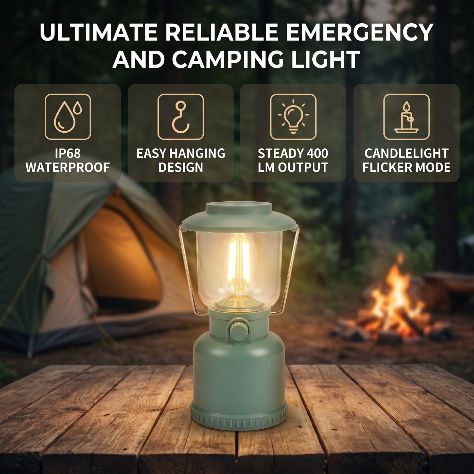 FTVOGUE Lanterna da Campeggio per Interruzioni di Corrente Modalità | Luce di emergenza IP68 resistente all'acqua da 400 lm con batteria da 1800 mAh