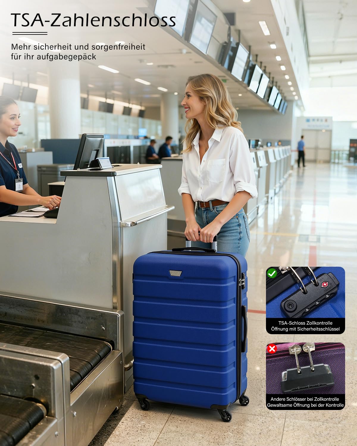COOLIFE Walizka z twardą obudową trolley walizka na kółkach walizka podróżna twarda obudowa boardcase bagaż podręczny z zamkiem TSA i 4 kółkami, Großer Koffer