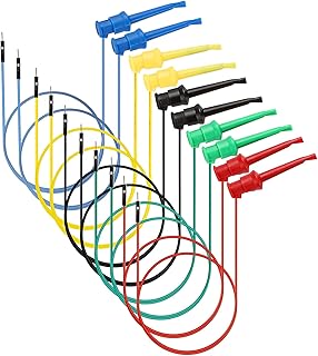 IGNPION 10PCS Breadboard Male Jumper Wires to Mini Test Hook Clips 26AWG Breadboard Jumper Wires Silicone Test Leads for Multimeter Electrical Testing