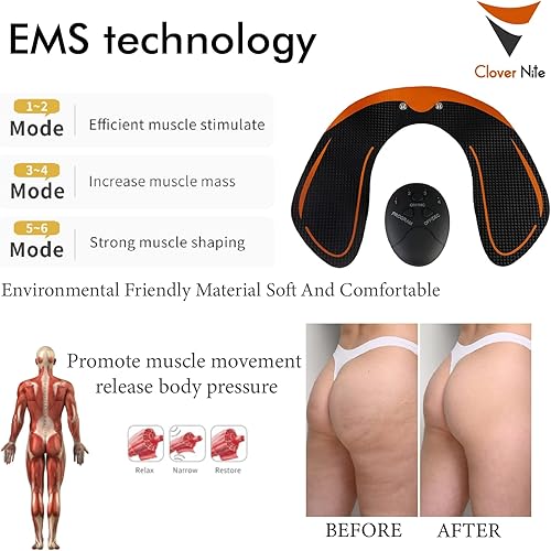 Miniatura 5 de Clover Nite Máquina de masaje de levantamiento de glúteos, equipo de masajeador de cadera para mujeres, 6 modos y 9 niveles de grado, Negro -