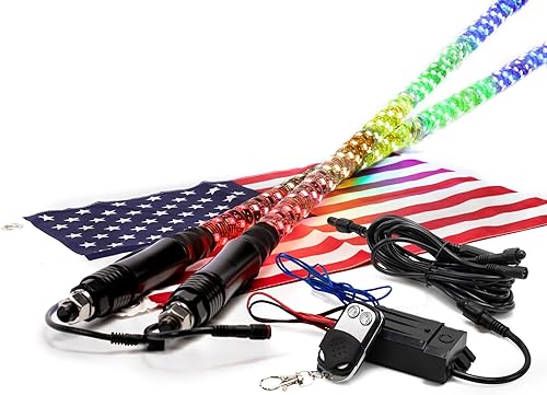 Miniatura 19 de True Mods - 2 luces led de látigo en espiral, RGB, control remoto inalámbrico RF, bandera, impermeable, antena para RZR Can-Am Polaris, SxS, 4x4