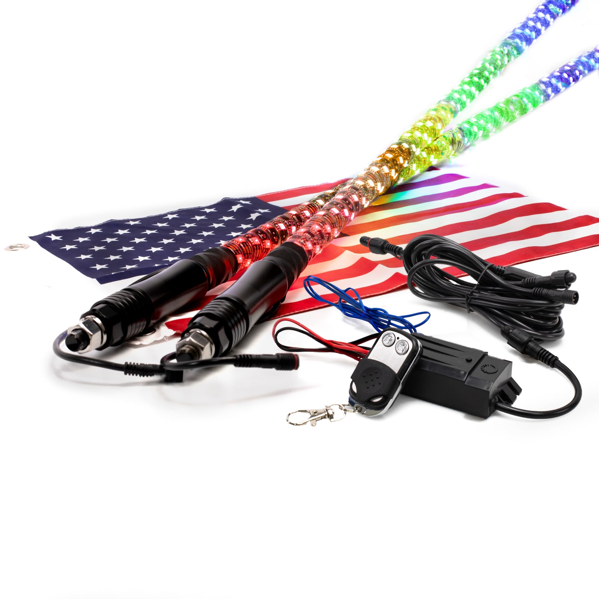 True MODS 2pc 4ft Spiral RGB LED Whip Light for UTV ATV Bluetooth App Pole