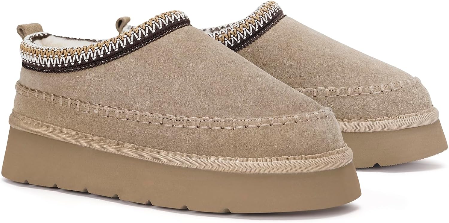 Womens Platform Slippers Ankle Mini Boots Water Resistant Genuine Suede Snow Winter Slippers Fur Fleece Lined Sneakers Cozy Outdoor Warm Slip On House Shoes - Image 6