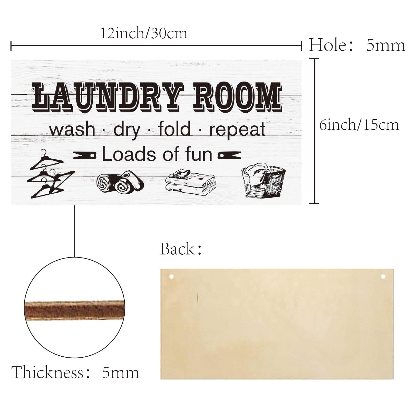 CREATCABIN Wooden Wall Sign Rustic Laundry Room Hanging Sign White Wood Laundry Room Personalized Hanging Decor with Jute Twine for Front Door Home Decoration Farmhouse Family Bathroom 12x6in - Image 2