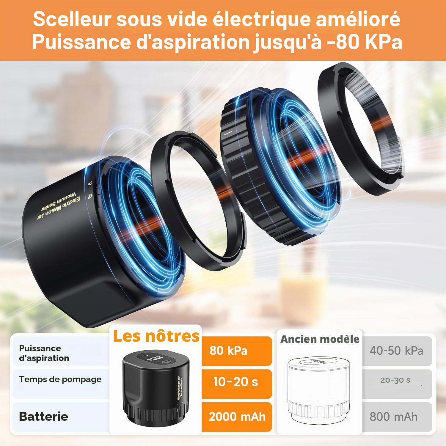 Mason Machine à emballer sous vide électrique pour bocaux Mason pour une large ouverture et une ouverture normale, bocaux, machine à emballer sous vide pour bocaux Mason avec ouvre-boîte