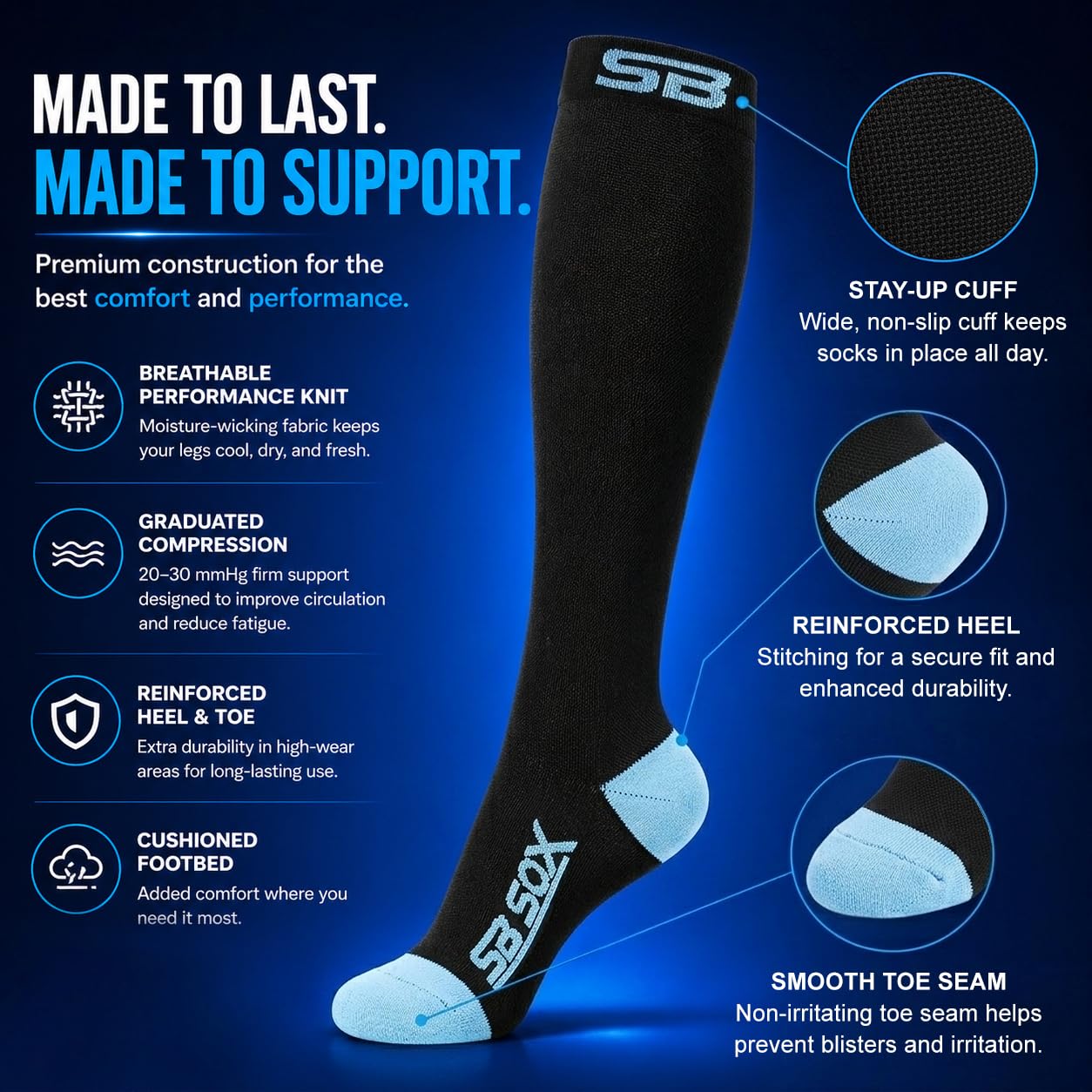 SB SOX Calzini A Compressione (20-30Mmhg) per Uomo E Donna