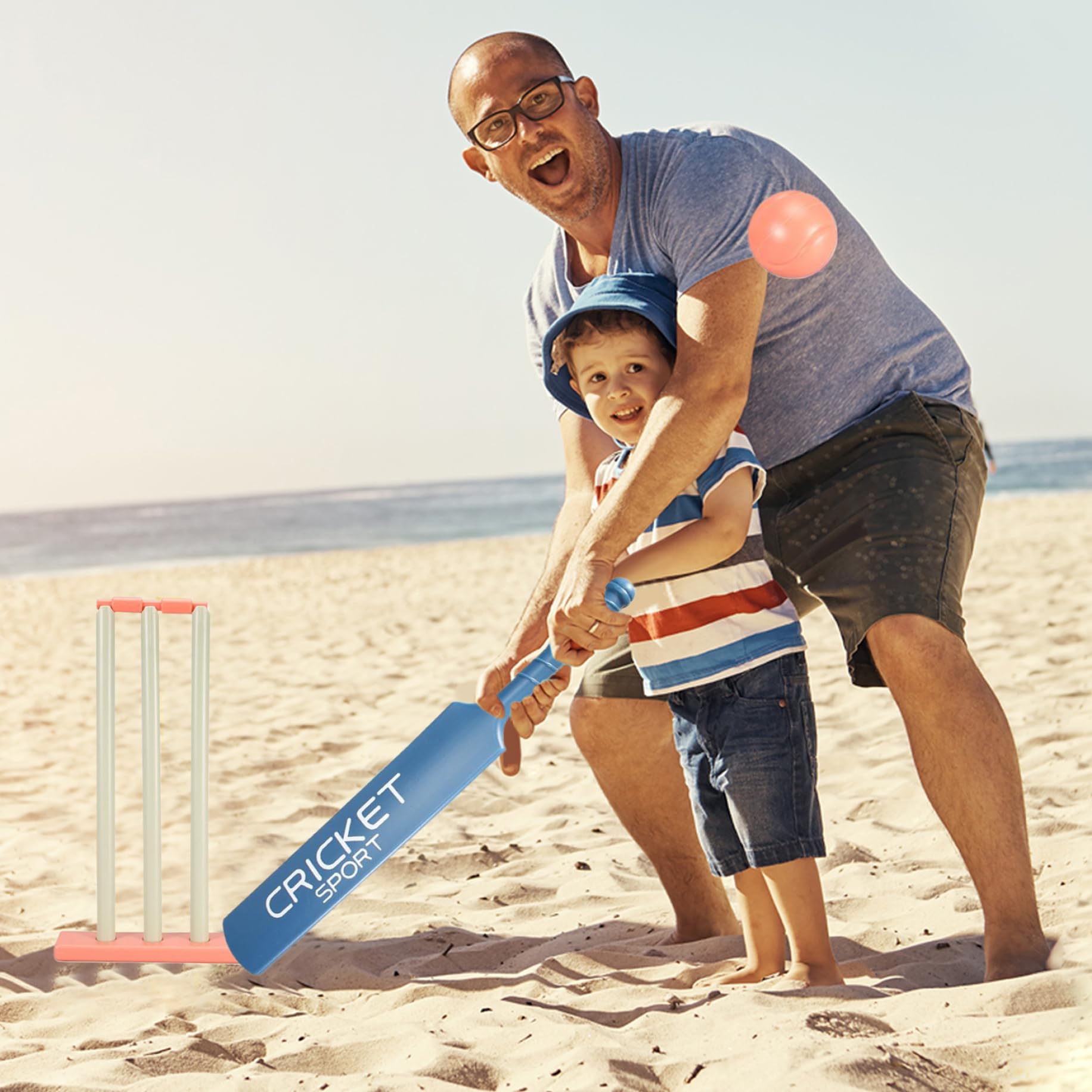 Set da Cricket per Bambini, Kit da Cricket con Mazza ABS, ceppi, 2 Palle da Ballo di interazione per Bambini per Giardini per di età per di età Compresa