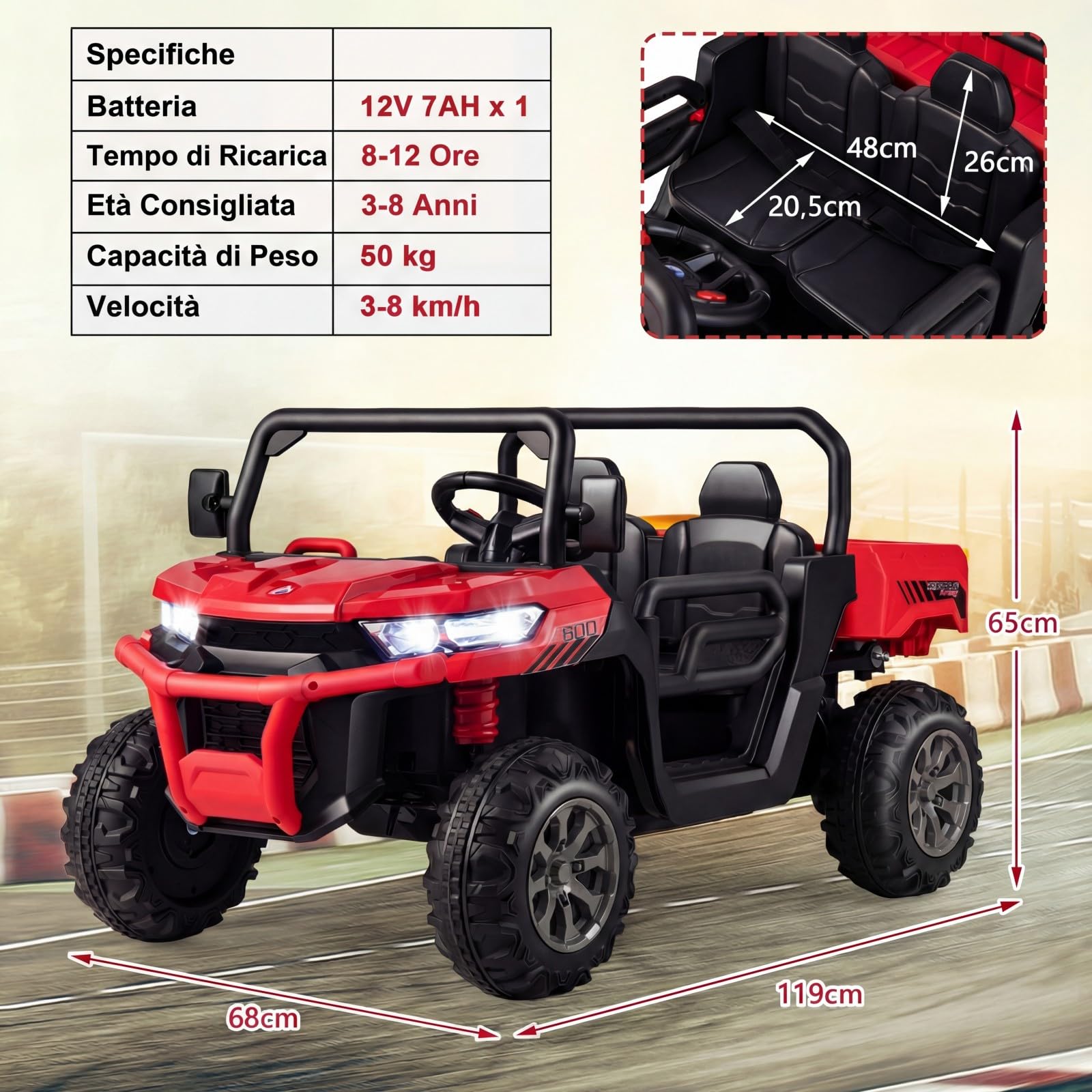 COSTWAY 12V Auto Elettrico per Bambini, Trattore Elettrico con Scatola di Scarico, Macchina Elettrica con Pala Telecomando e Musica, Regalo per Bambini 3-8 Anni, 3-8 km/h (Rosso)