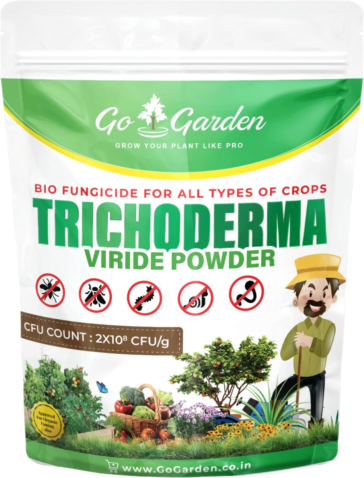Go Garden Tricoderma Bio Fungicide for plants (2 x 10^8 CFU per Gram) Bio Fungicide - Prevents Fungal and Bacterial Diseases in Plants 1800 G