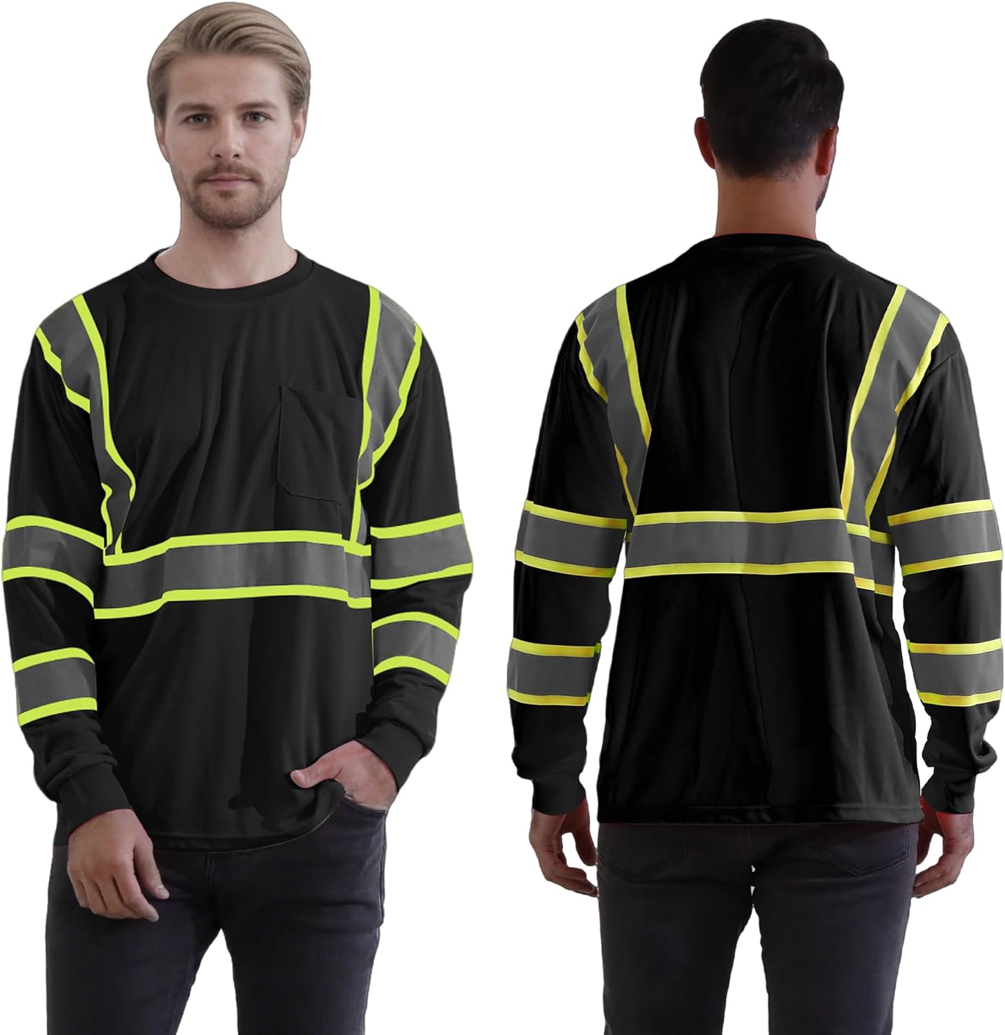W&H Hi Vis Safety Long Sleeve Shirts Reflective High Visibility Birdeyes Class 3 Shirts,Construction Work - Image 6