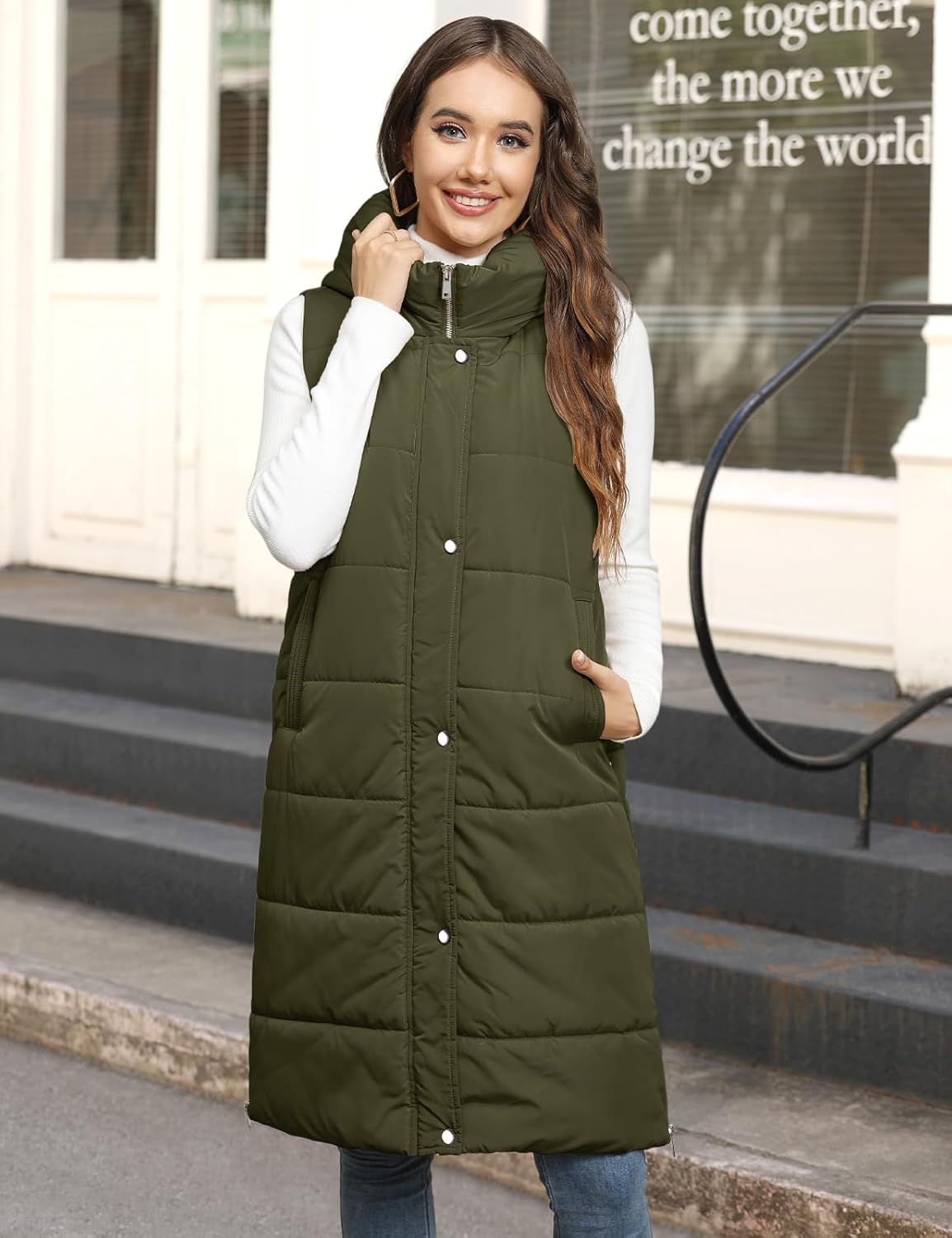 HEEKPEK Womens Puffer Vest Winter Hooded Sleeveless Zip Up Long Puffy Jacket Warm Thick Quilted Coats with Pockets - Image 7