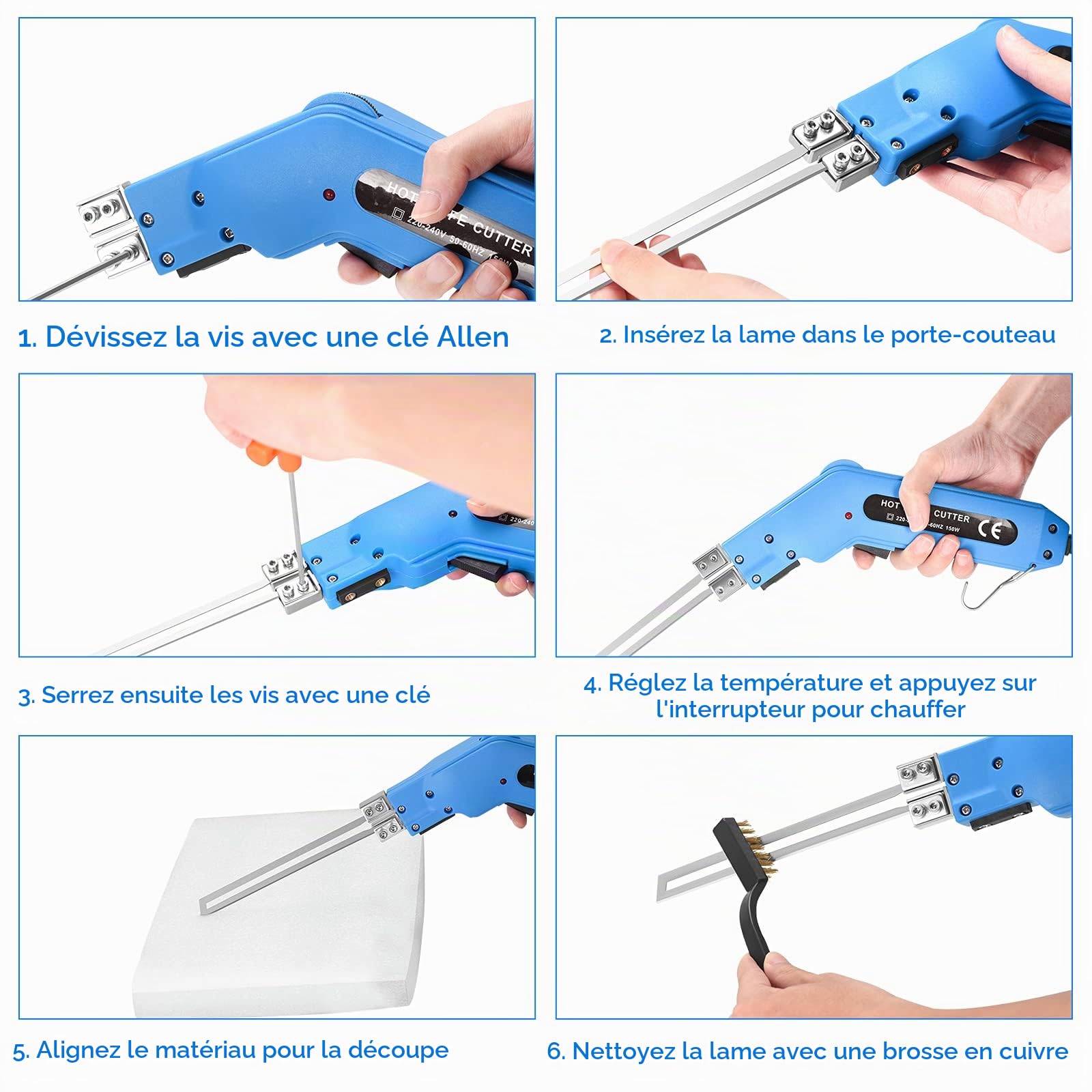 500°C Coupe Polystyrène électrique, 150W Couteau Thermique pour Polystyrène Sculpture En Mousse Couteau Chaud électrique avec Lames et Accessoires 220V