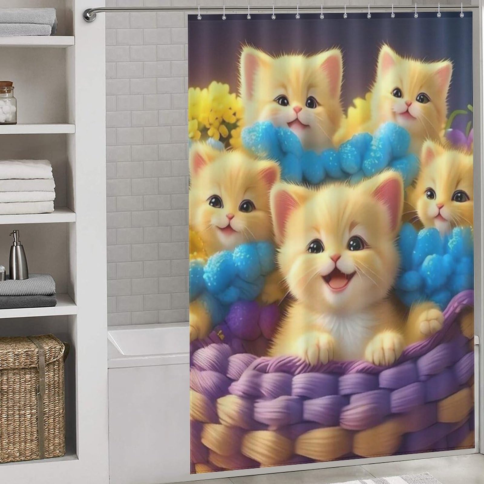 Rideau de douche chat mignon lavable pour éliminer les éclaboussures d'eau sur le sol du bain