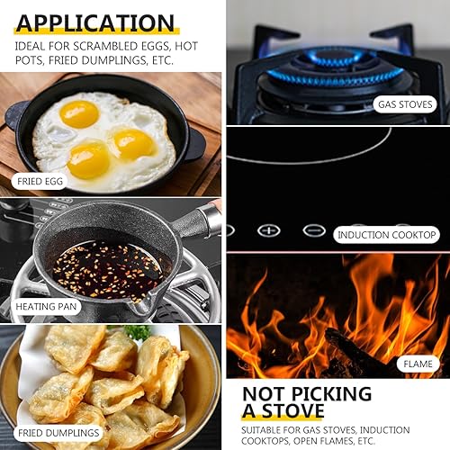 Miniatura 4 de DOERDO - Olla de hierro fundido, mini sartén para huevos, sartén de hierro para sopa con mango de madera para cocina, olla de hierro fundido, 4.3 x