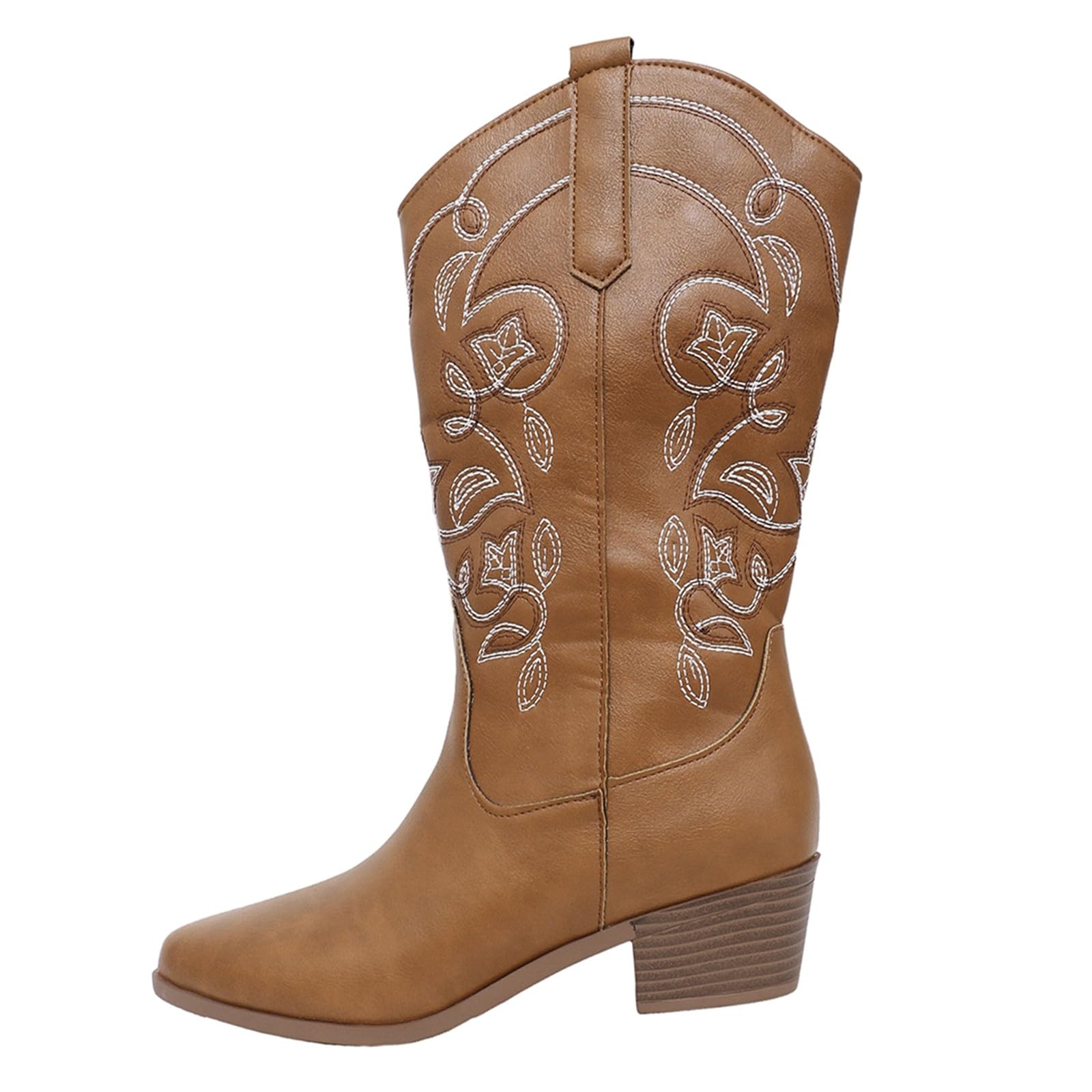 HOOUDO Stivali Texani Donna Cowboy Western Scarpe da Donna Punta Camperos Etnici Camperos Stivali con Tacco Western Traforati Stivaletti Texani a Punta Cowboy