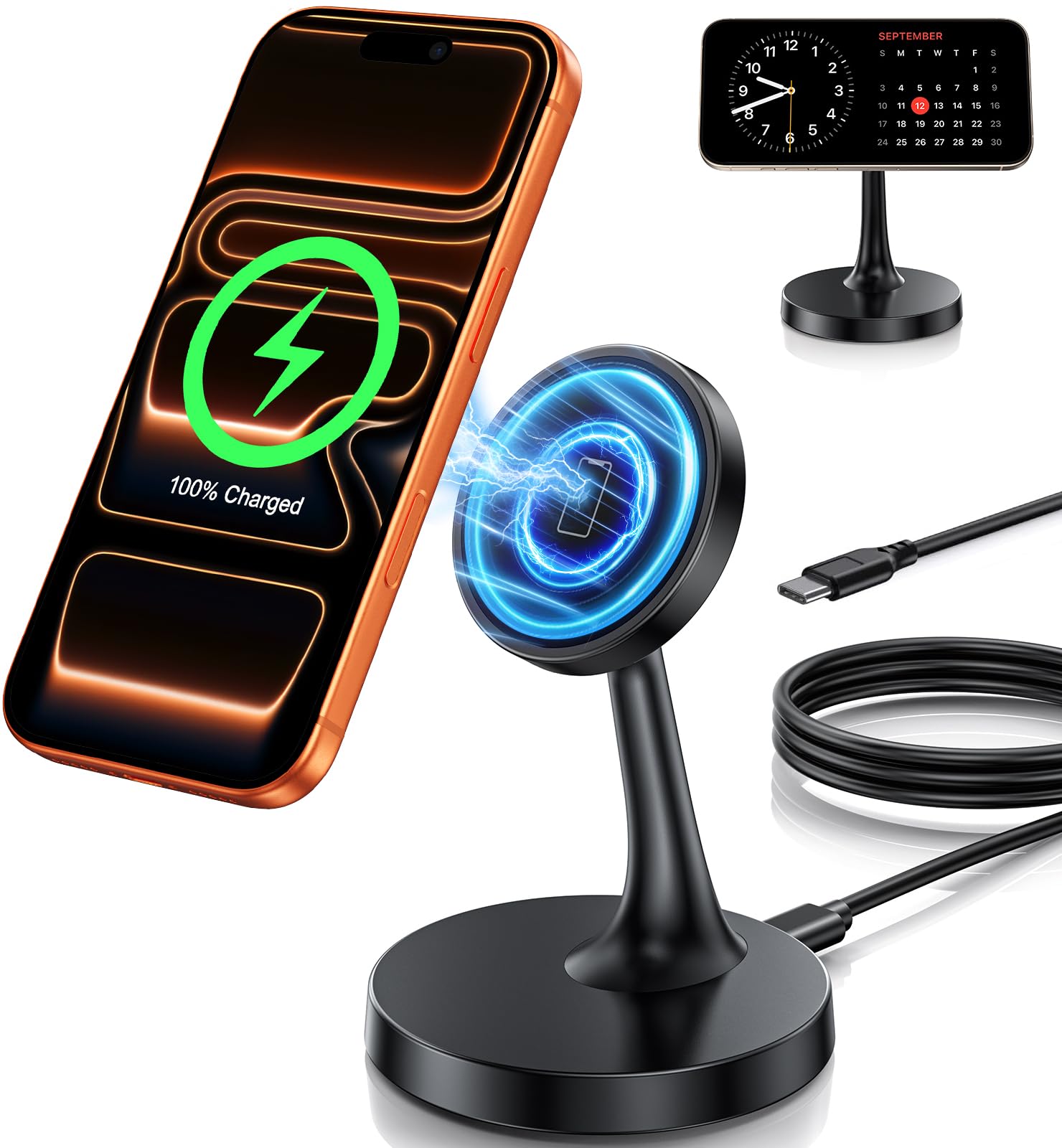 Magnetic Wireless Charger iPhone Stand 15W Fast Mag-Safe Charger for iPhone 17/17 Pro/17 Air/17 Pro Max 16/15/14/13/12 Series Apple Magnet Wireless Charging Station/Pad for AirPods