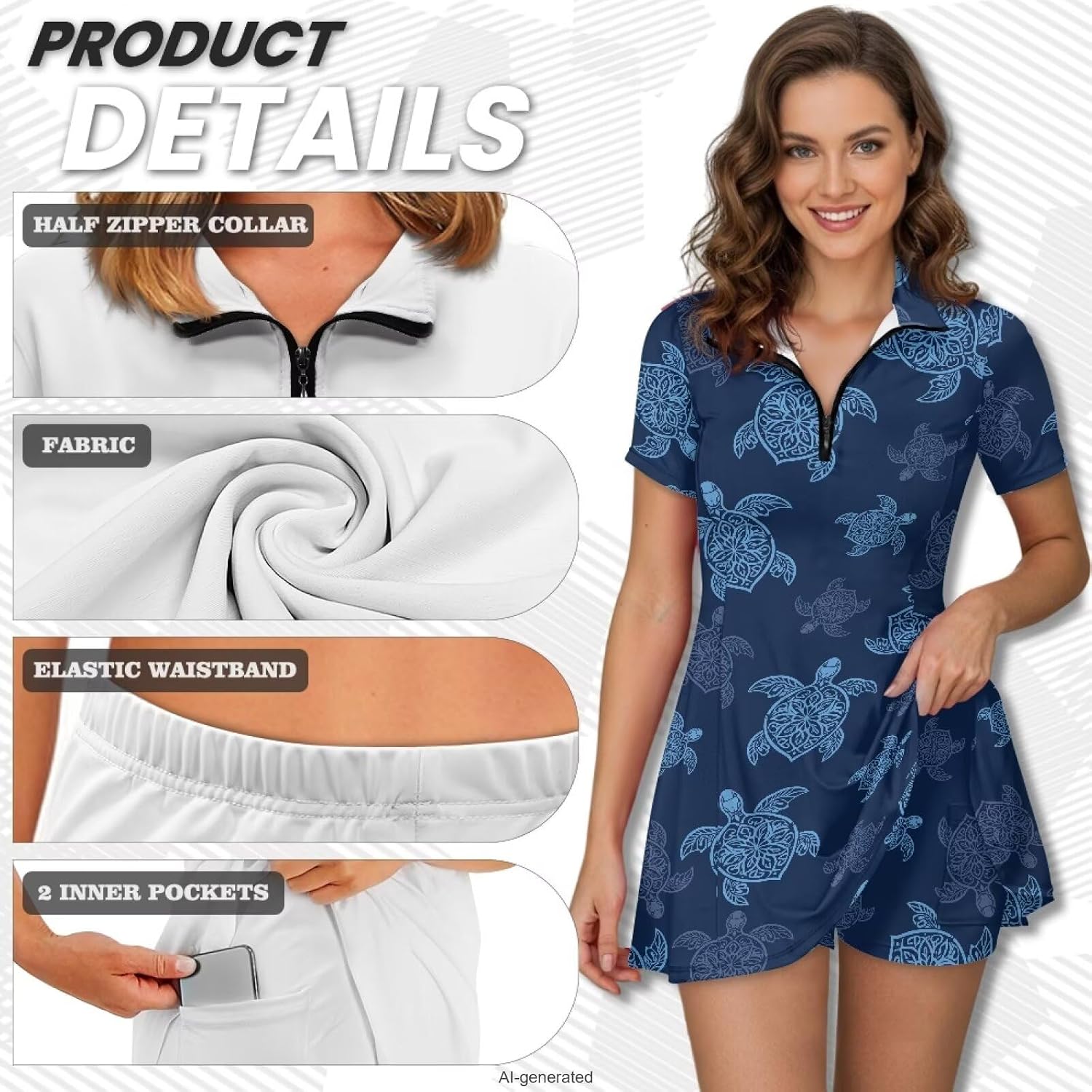 Golf Outfits for Women V Neck Tennis Dress Short Sleeve Built in Shorts Golf Athletic Dress with Pockets