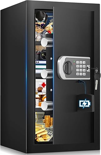 Miniatura 10 de [Mejorada] Caja de seguridad pequeña para el hogar, mini caja fuerte de 0.30 pies cúbicos con bolsa impermeable ignífuga, caja fuerte digital